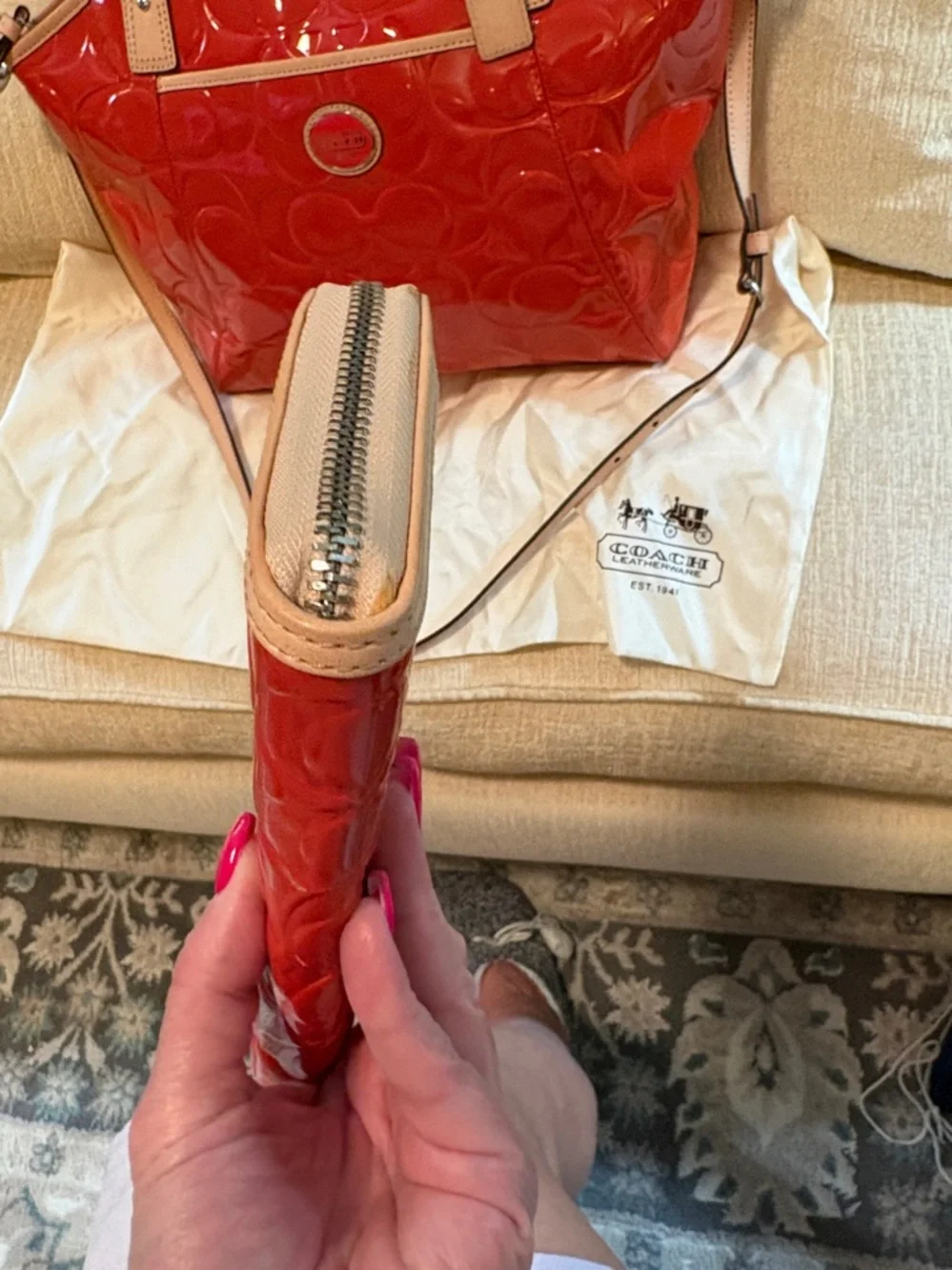 Coach Patent Leather Tote and Wallet Set in Orange - Picture 4 of 16